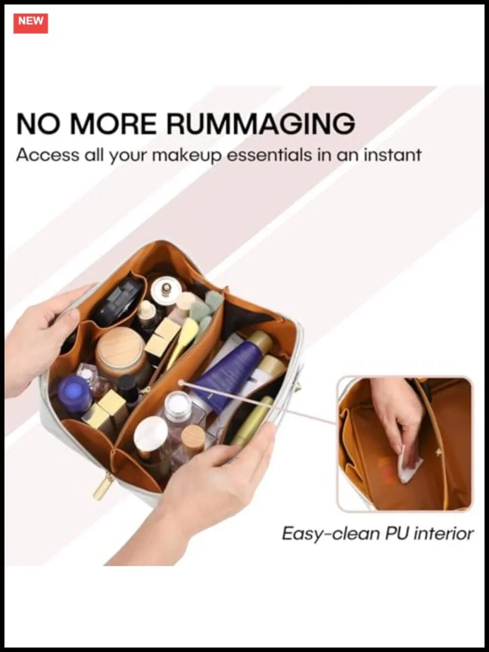 Large Capacity Travel Cosmetic Bag Waterproof PU Leather Makeup Organizer with